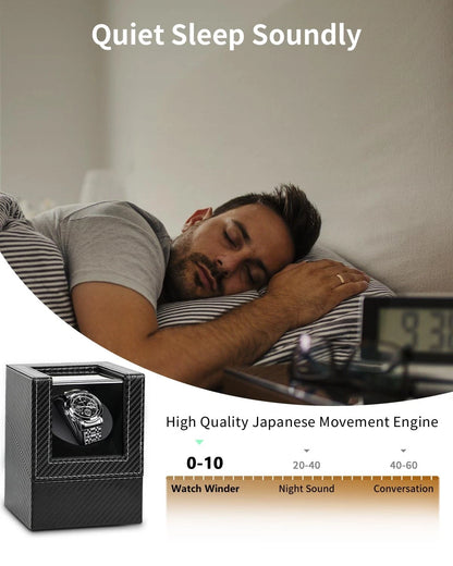 Watch Winder for Automatic Watches: Black Carbon Fiber Leather