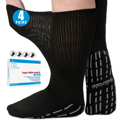 Bulinlulu Extra Width Diabetic Socks Women Men-4 Pairs Super Wide WIDE, Black