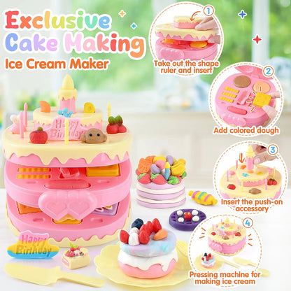 4 in 1 Color Dough Set for Kids with 24 Dough, Kitchen child-size, Blue