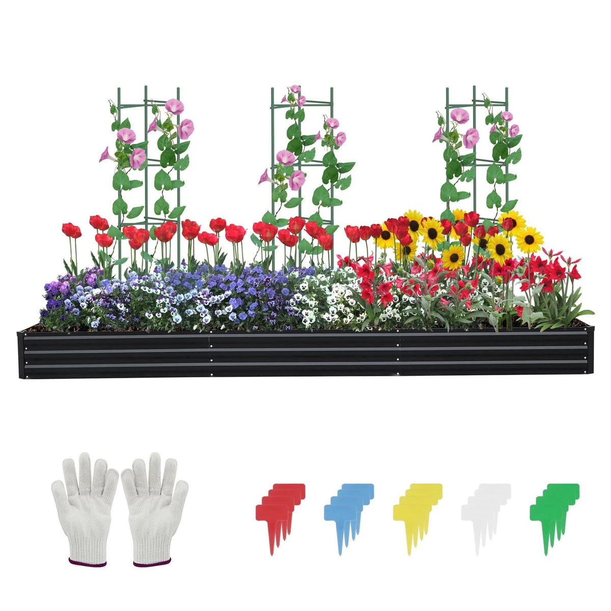 SONFILY 12×4×1ft Galvanized Metal Raised Garden Bed, 12x4x1 ft, Black-2
