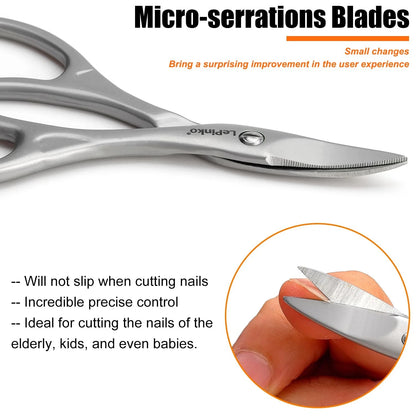 LePinko Professional Nail Scissors Kit, Micro-serrations Blades, Both for...
