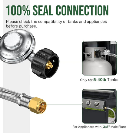 4FT Propane Regulator with Hose, 0-1Psi Low Pressure 4 Feet, Stainless Steel