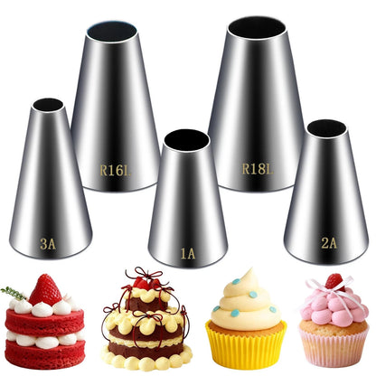 Hendiy 5 Pieces Large Round Piping Tip, Stainless standard, Big round-5pcs