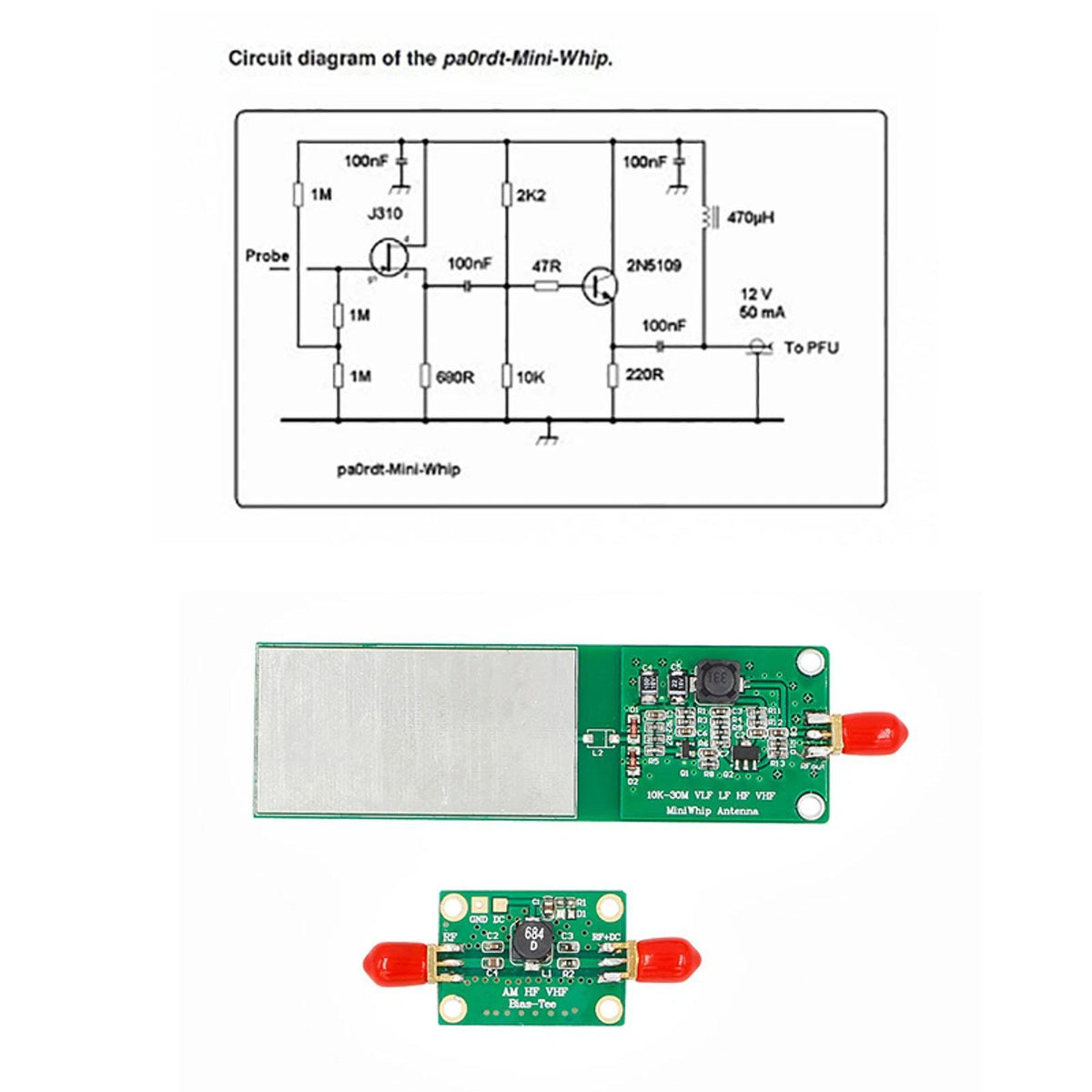 Mini-Whip MF HF VLF Mudule Active RX Antenna 10KHz-30MHz SMA DC9-15V SMA female