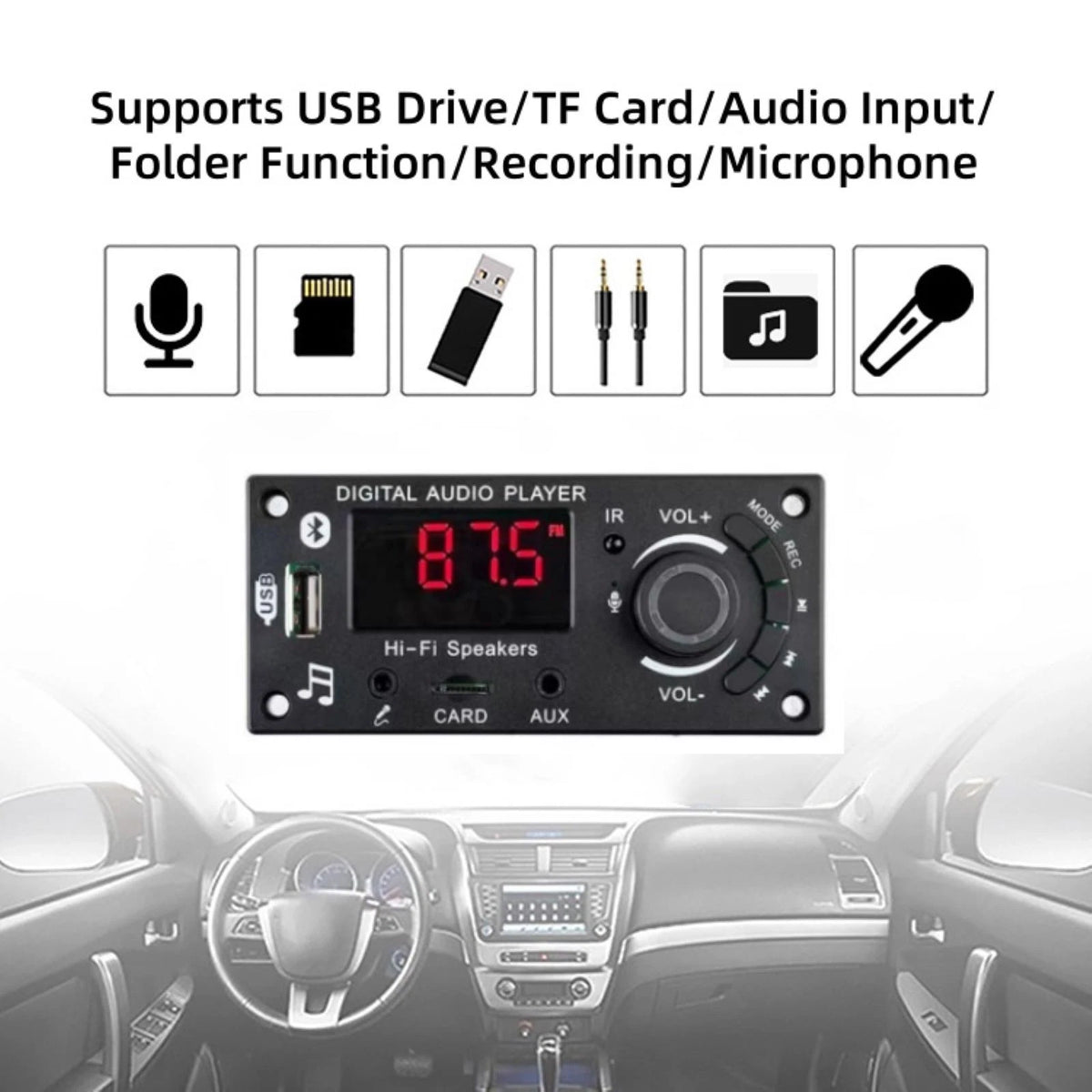 DC7-25V Car Bluetooth MP3 Amplifier Decoding Board 2*50W FM Audio Decoder+Remote