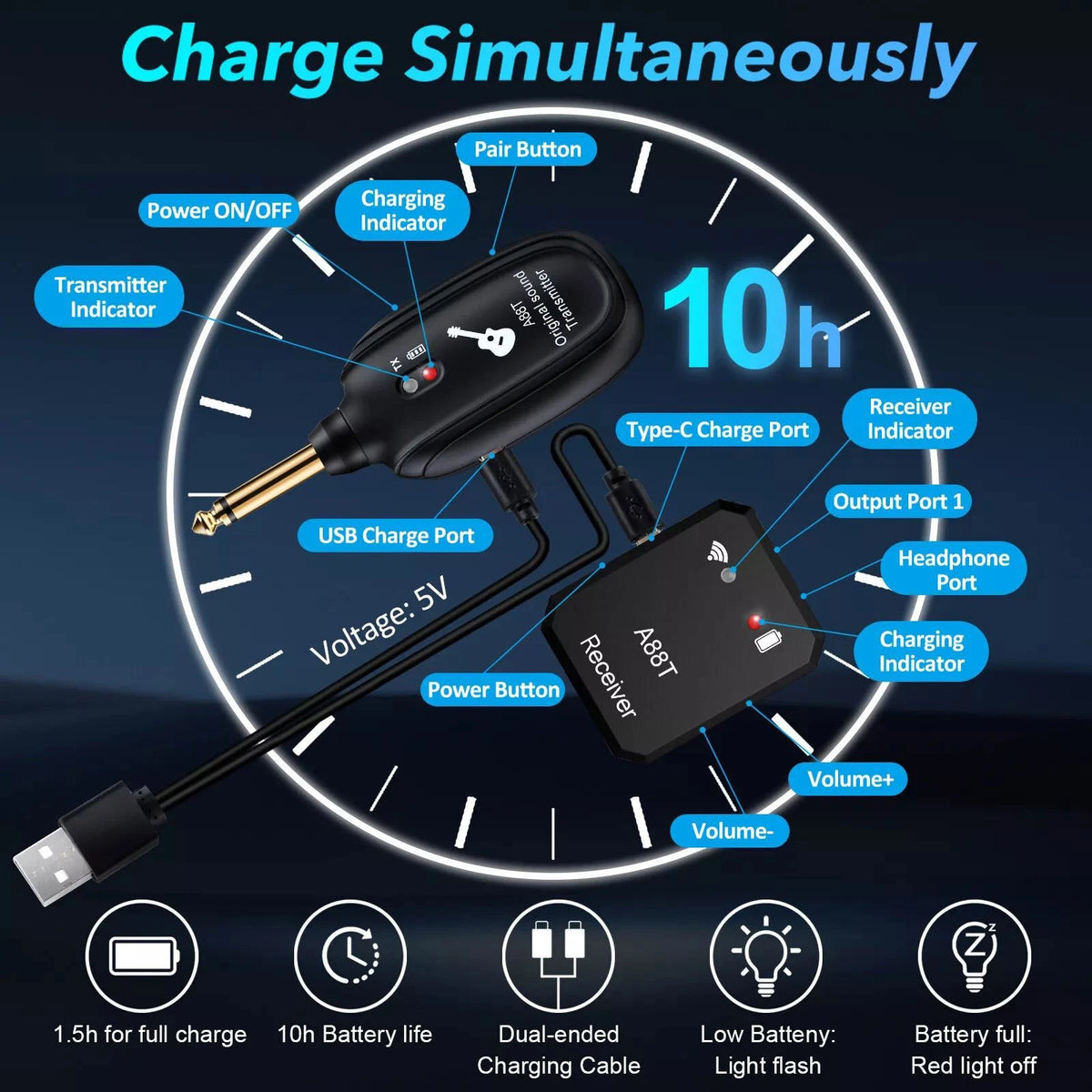 Rechargeable Wireless 2.4GHz In-Ear Monitor IEM System Transmitter Receiver Set