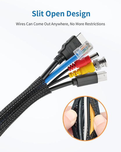 Yecaye 10ft - 1/2 inch Cable Sleeve Cord Protector, Split 1/2"-10ft, Black