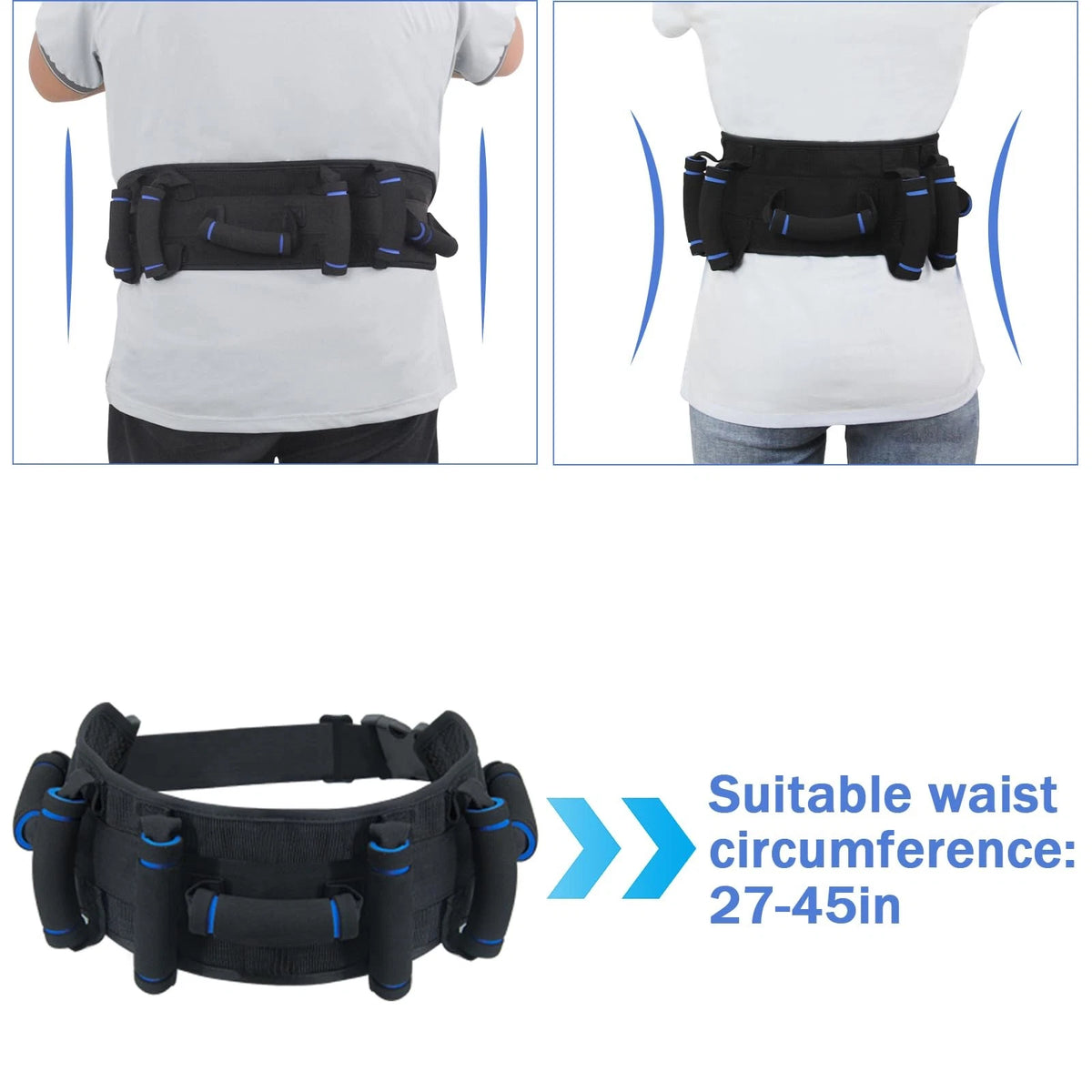 KkaFFe Gate Belt for Elderly with 7 Handles,Gait Belts Transfer Dblue