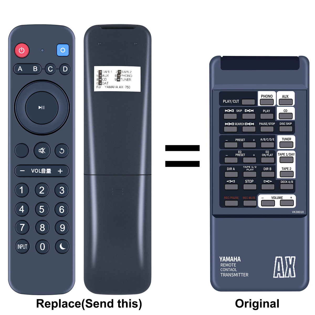VK38010 Replacement Remote Control For Yamaha AX-1050 AX-550 AX-750