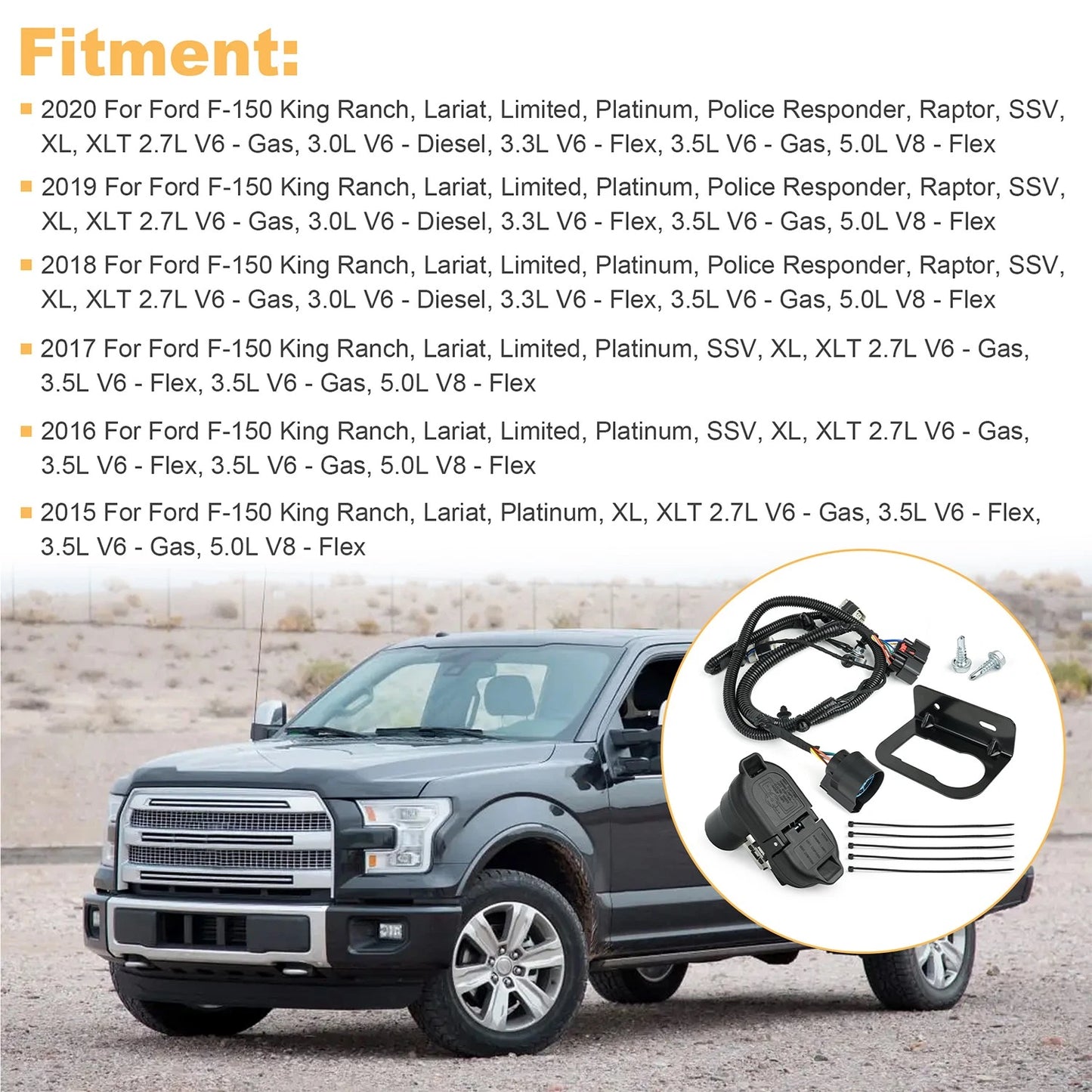 Rear Bumper Tow Connector Harness Kit For Ford F-150 2015-2020 HL3Z-13A576-D