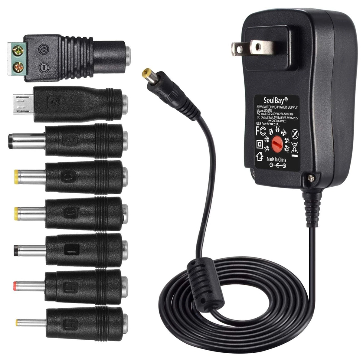 SoulBay 12V Power Supply Universal AC DC Adapter Charger with Black