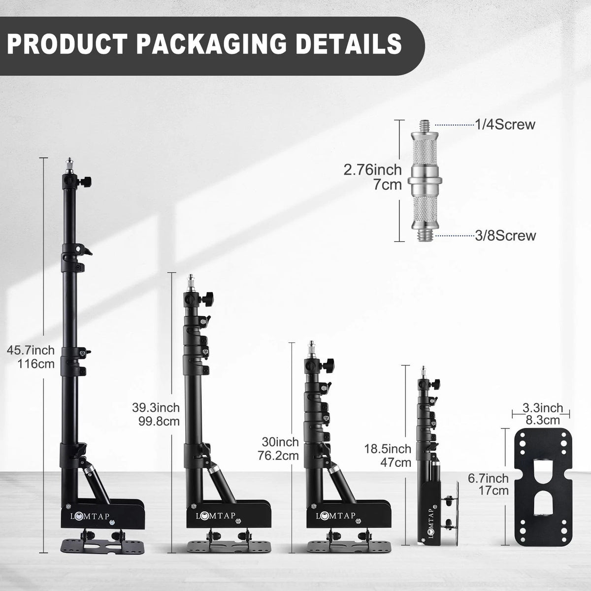 LOMTAP Ring Light Wall Mount Adjustable 45.7" Boom Arm 3.8ft, Black 3.8ft