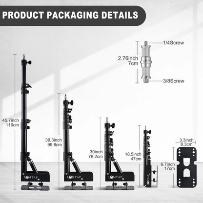 LOMTAP Ring Light Wall Mount Adjustable 45.7" Boom Arm 3.8ft, Black 3.8ft