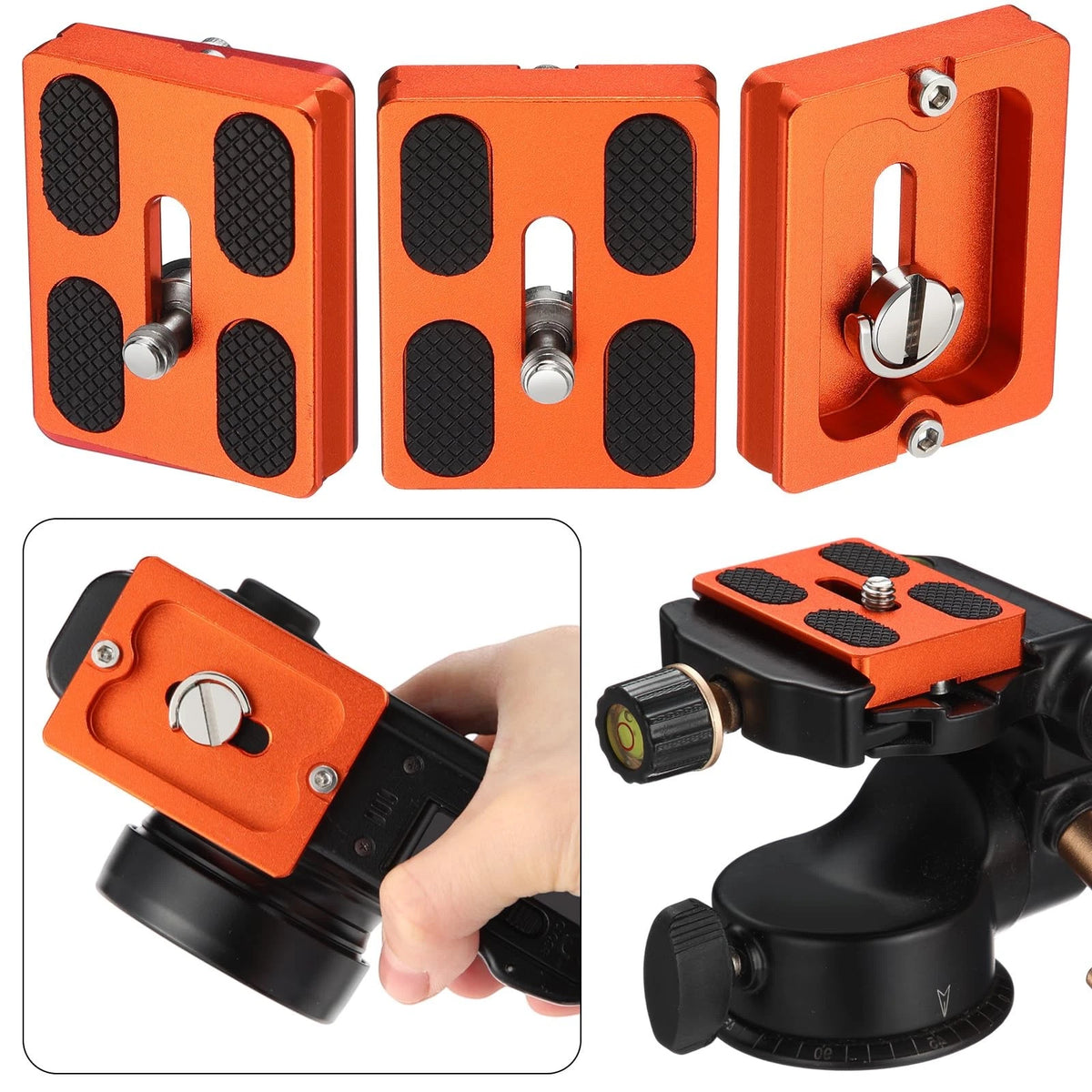 Frienda 2 Pieces Metal Quick Release Plate with 1/4''-20 Camera 50mm, Orange