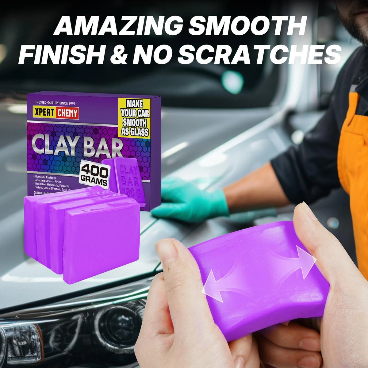 XPERTCHEMY Car Clay Bar 4 Pack 400g(4x100g), Auto Detailing Premium purple