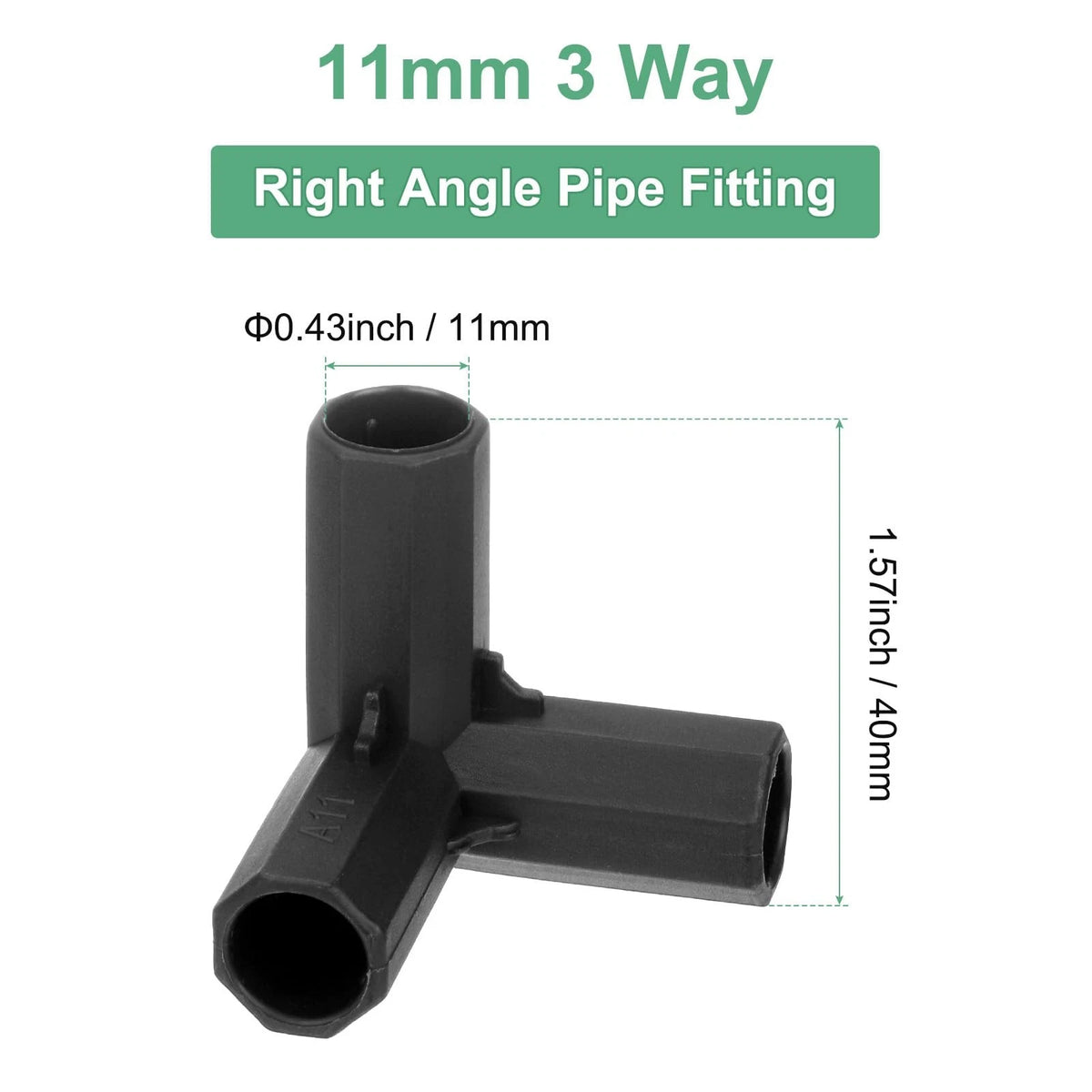 M METERXITY 4 Pcs 11mm Greenhouse Frame Building 3 Way Right Angle, Black