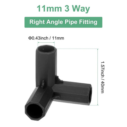 M METERXITY 4 Pcs 11mm Greenhouse Frame Building 3 Way Right Angle, Black