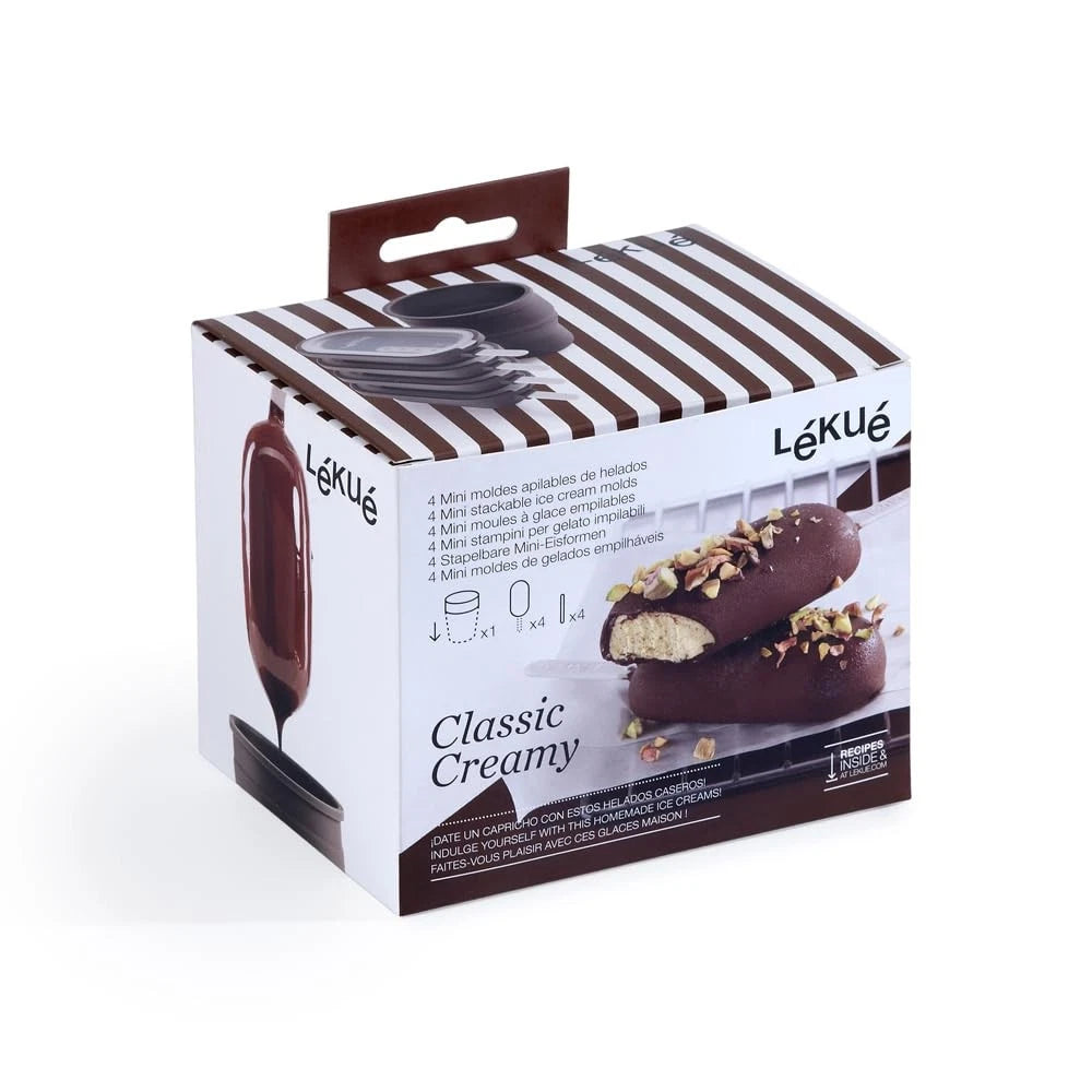 Lékué Set of 4 Classic Creamy Ice Cream Molds + Molds, Brown