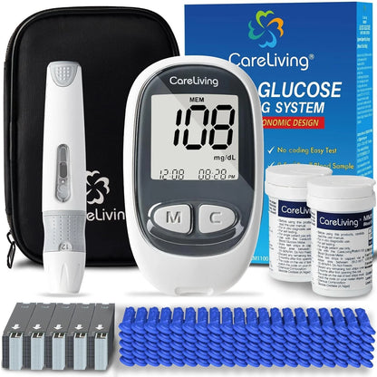 CareLiving MM1100 Blood Glucose Monitor Kit with 100 Test Strips, 100 gray