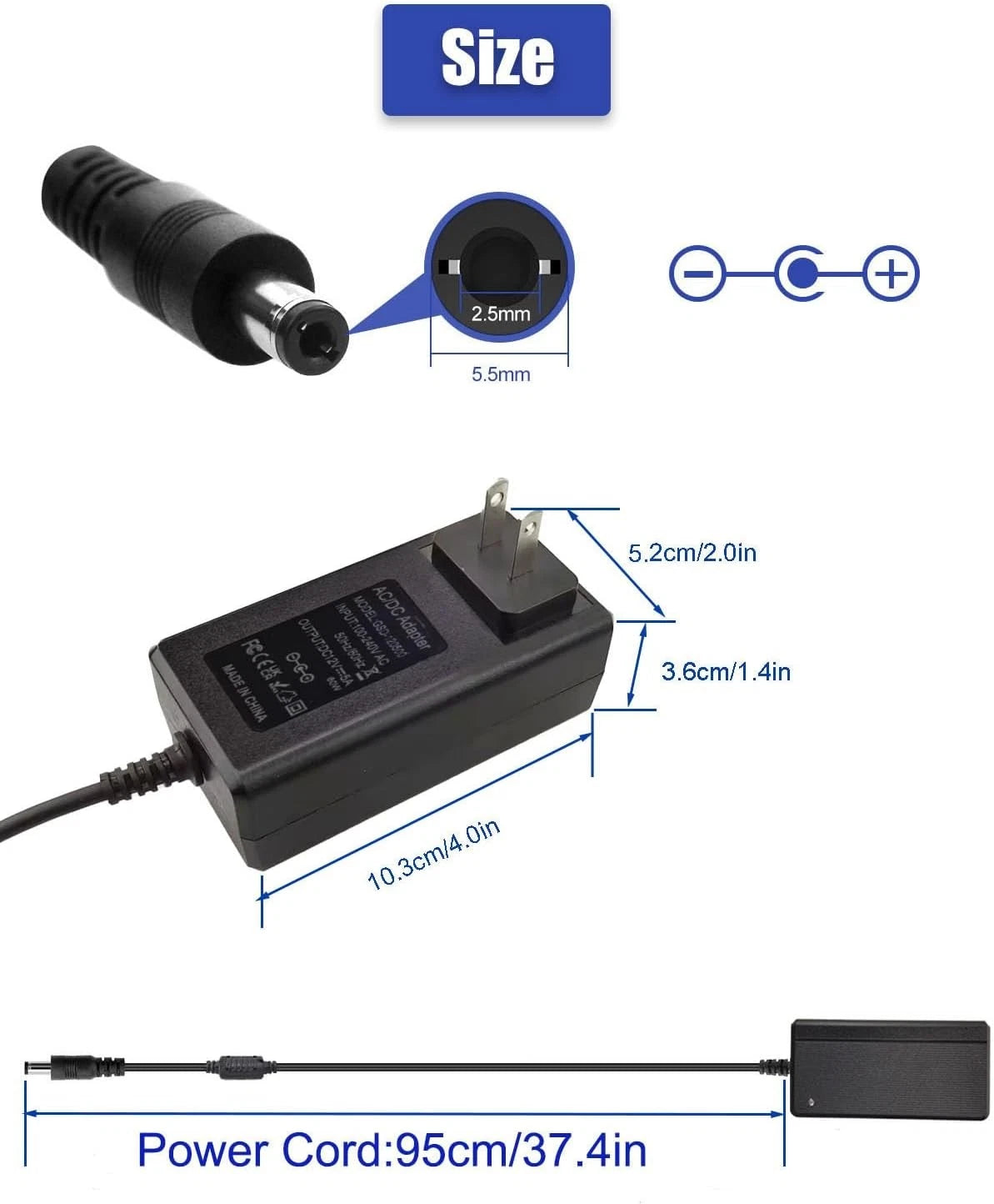 12V 5A Power Supply - Universal AC 100-240V to DC Adapter with Black