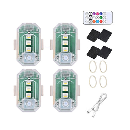 4Pcs Wireless LED Strobe Light with Remote Control RGB 8 Colors Warning Lights