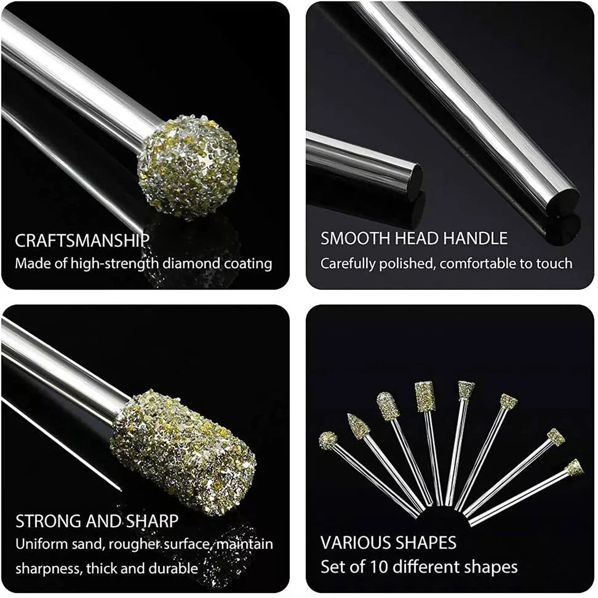 For Rotary Tool Grinding Heads 20pcs 3mm Diamond Burr Set for Carving Engraving