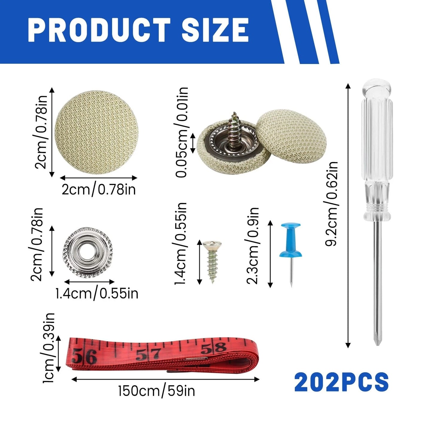 202 Pieces Car Roof Headliner Repair Button Kit, Ceiling Fabric Beige