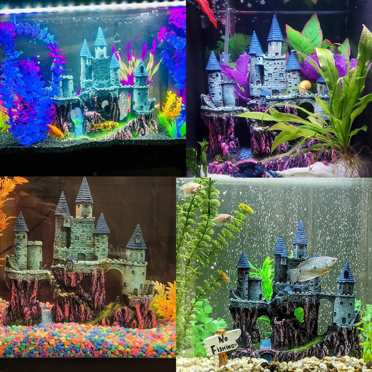 MUYG Aquarium Castle Decor, Resin for Fish 9.1 x 3.6 x 10 inch, 【blue】