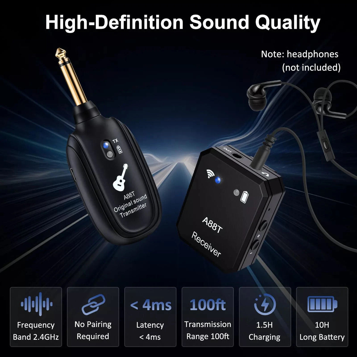 Rechargeable Wireless 2.4GHz In-Ear Monitor IEM System Transmitter Receiver Set