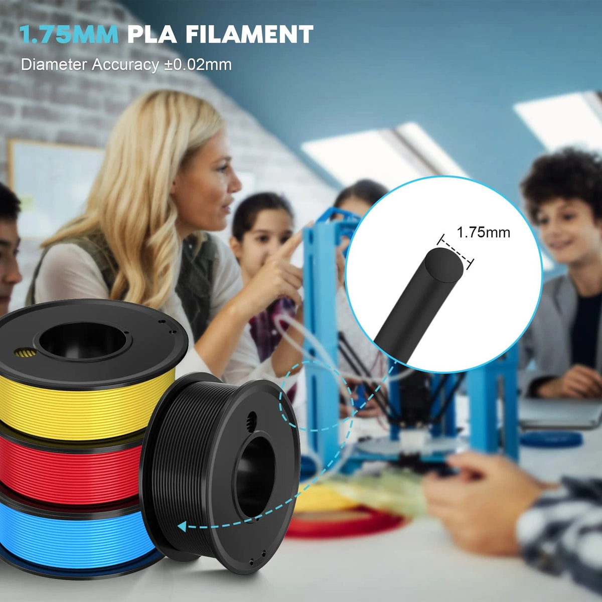 Haosegd 3D Printer Filament PLA 1.75mm 1.75 MM, White Black Red Blue Yellow