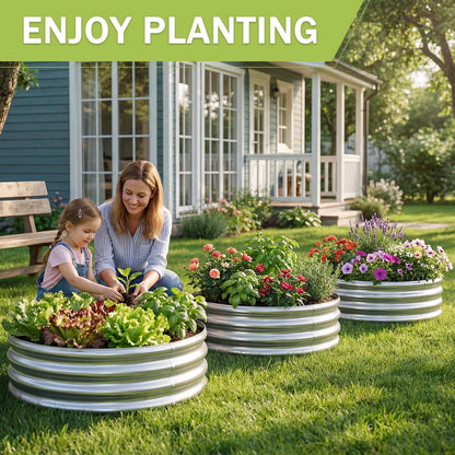 AHEONLAR 3Pack 2x2x1 ft Round Galvanized Raised Garden 2x2x1ft(3pack), Silver