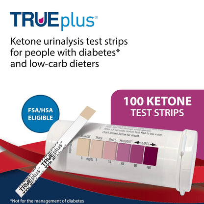 TRUEplus Ketone Test Strips, Urinalysis Sticks 100 Count (Pack of 1)