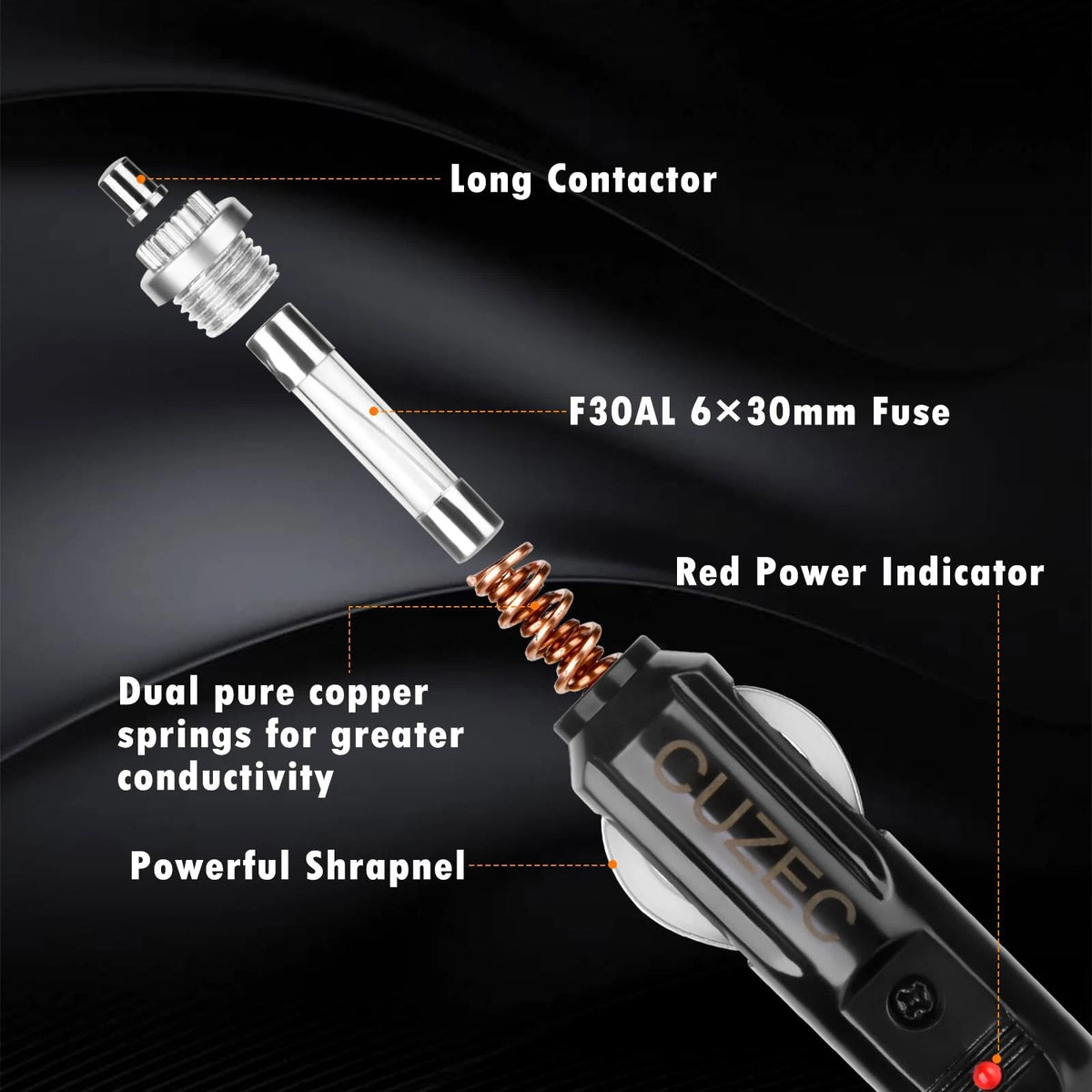 Cigarette Lighter Male Plug 12V F Replacement 1 Pack, 0.5ft/15cm