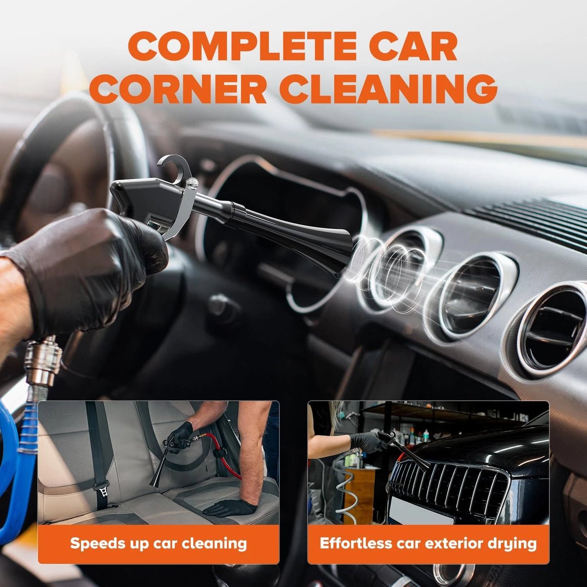 Tornado Car Cleaning Gun, High Pressure Air Blower Gun for Detailing Black