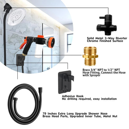 Dog Washing Hose Attachment for Pet Bathing with 2m/79inches Hose, Black