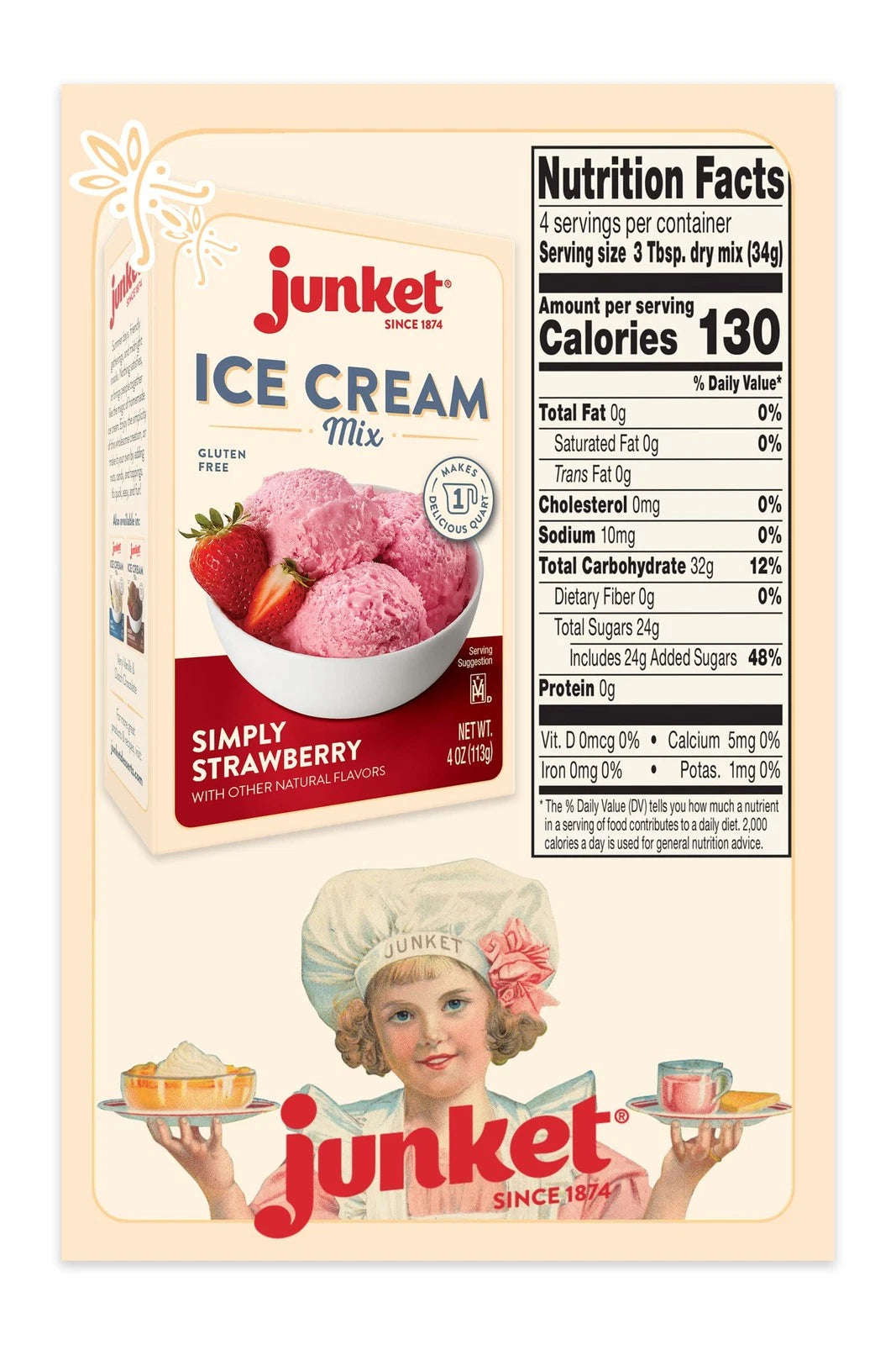Junket Strawberry Ice Cream Mix: Makes 2 Quarts Old 4.0 Ounce (Pack of 2)