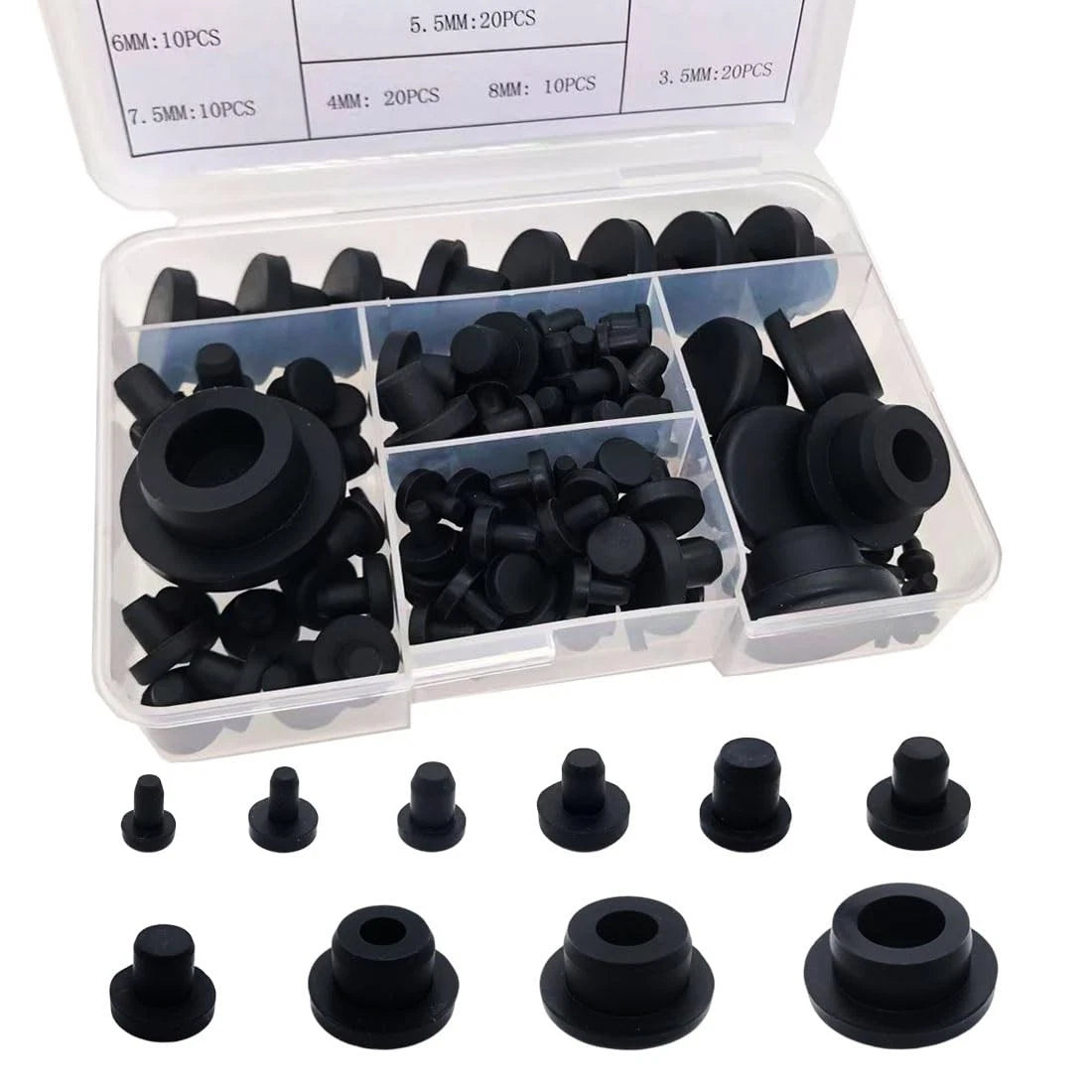 115Pcs Silicone Rubber Hole Plugs Set - 10 Sizes T-Type Black