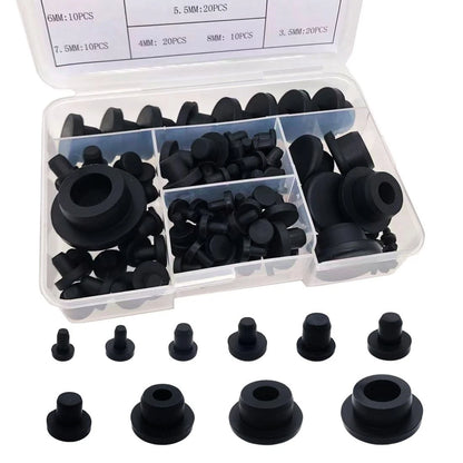 115Pcs Silicone Rubber Hole Plugs Set - 10 Sizes T-Type Black
