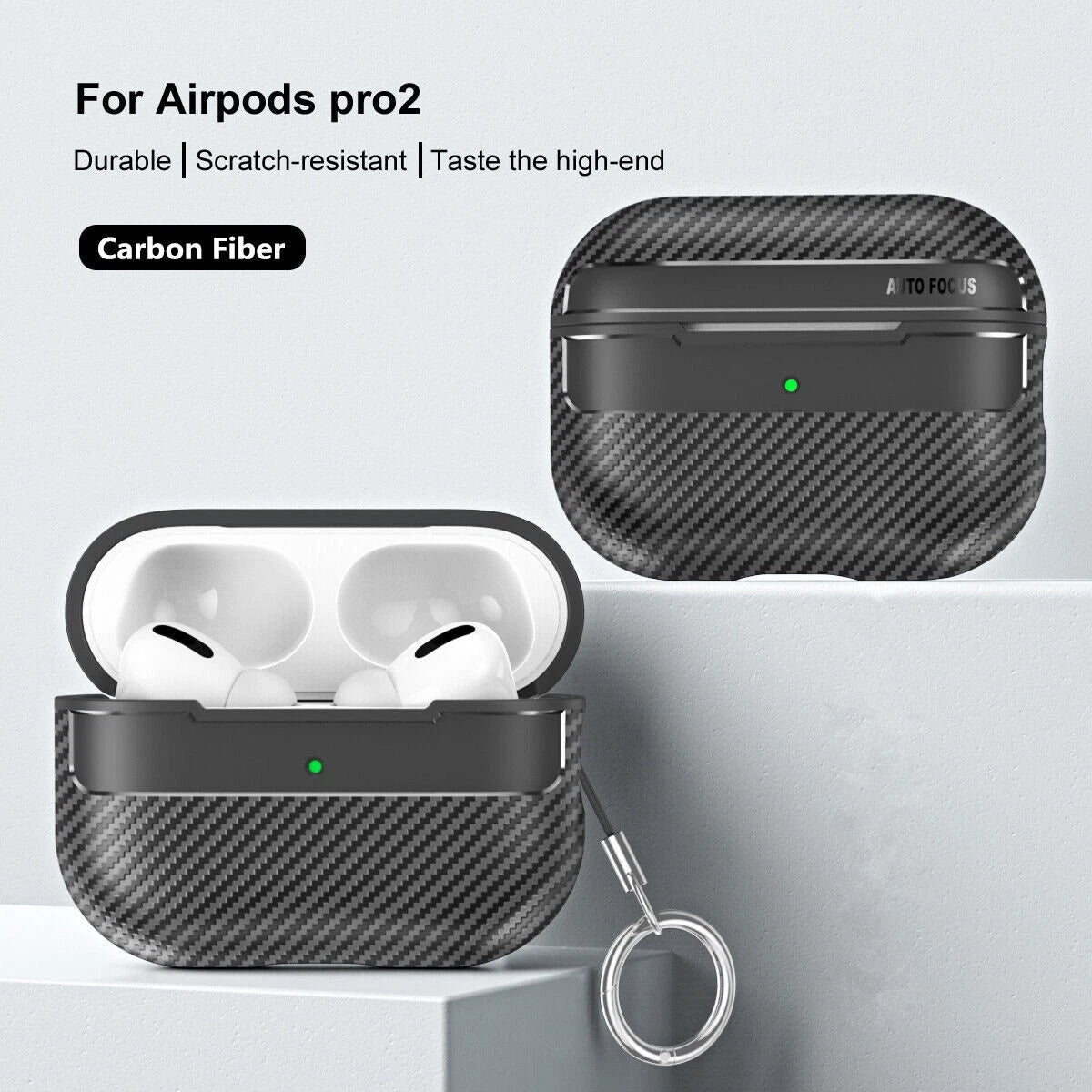 Shockproof Carbon Fiber Pattern Keychain Case Cover For Apple Airpods Pro 2nd