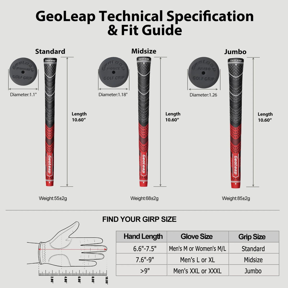 Geoleap Golf Grips Set of 13- Midsize, Red(Grips with All Repair Kits)