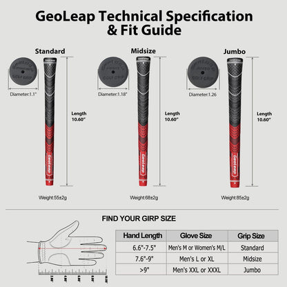 Geoleap Golf Grips Set of 13- Midsize, Red(Grips with All Repair Kits)