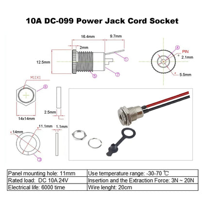 Eightnoo 5Pcs 5.5 x 2.1 mm DC Power Jack Socket, Real 18AWG 5.5mm x 2.1mm