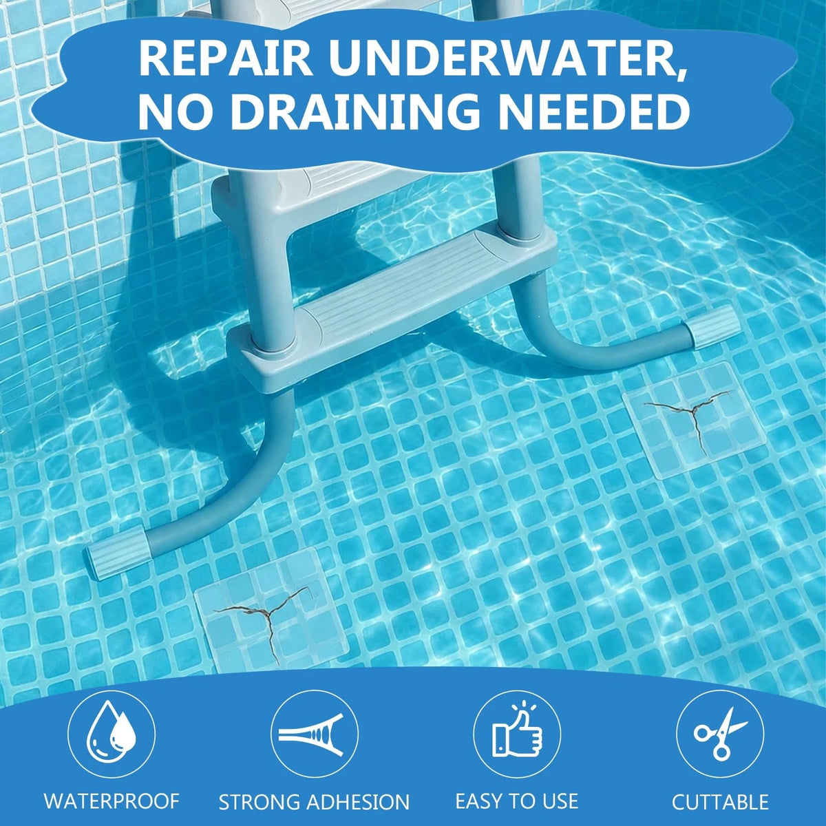20pcs Self-Adhesive Underwater Vinyl Pool Patch Kit - 4in x Clear