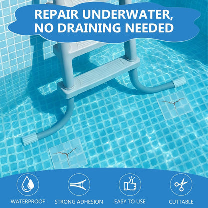 20pcs Self-Adhesive Underwater Vinyl Pool Patch Kit - 4in x Clear