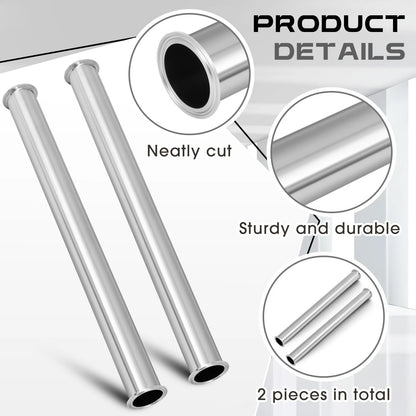 Otoolling 2 Pcs 24" Sanitary Spool Tube with Clamp Ends Stainless Silver