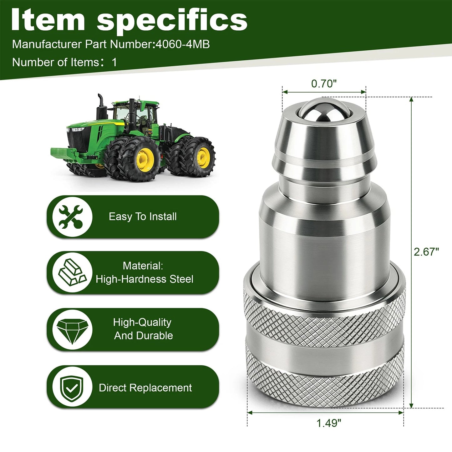 Hydraulic Quick Coupler Adapter Pioneer 4060-4MB Old JD to ISO Male Tip