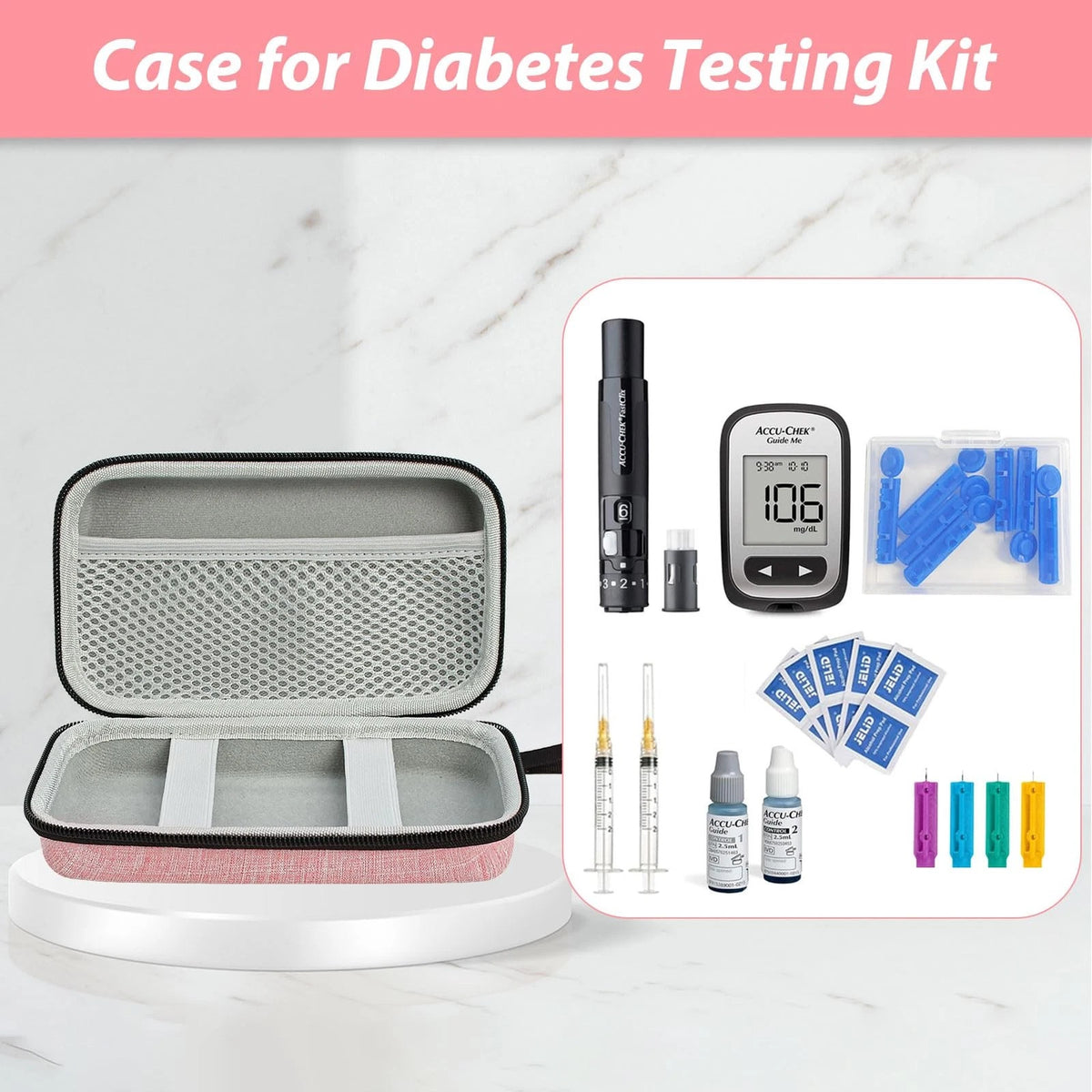ICIMBI Diabetic Supplies Travel Case, Carrying 6.5 x 3.2 x 2.1 inches, PINK