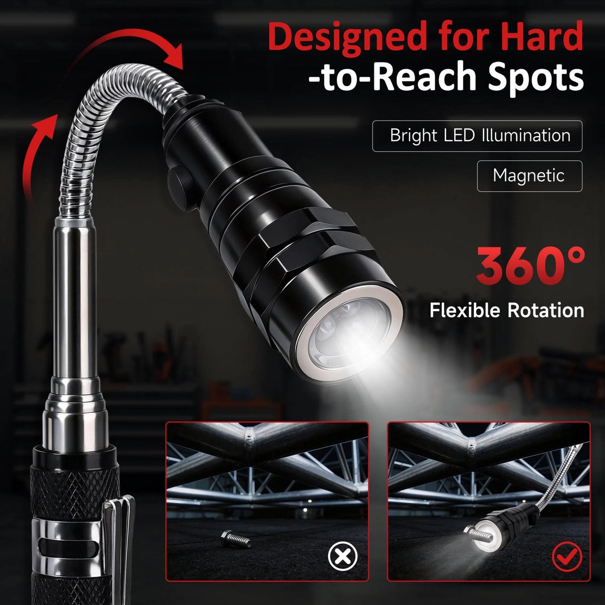 Magnetic Pickup Tool with LED Flashlight, Telescoping Magnet Tool, Father's...
