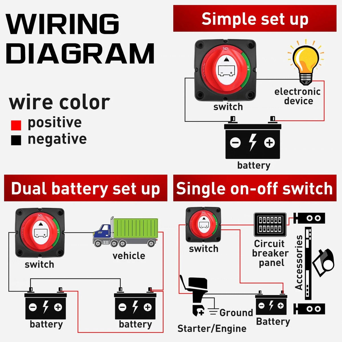 Nilight - 90015A Battery Switch 12-48V On-Off Switch, 275A