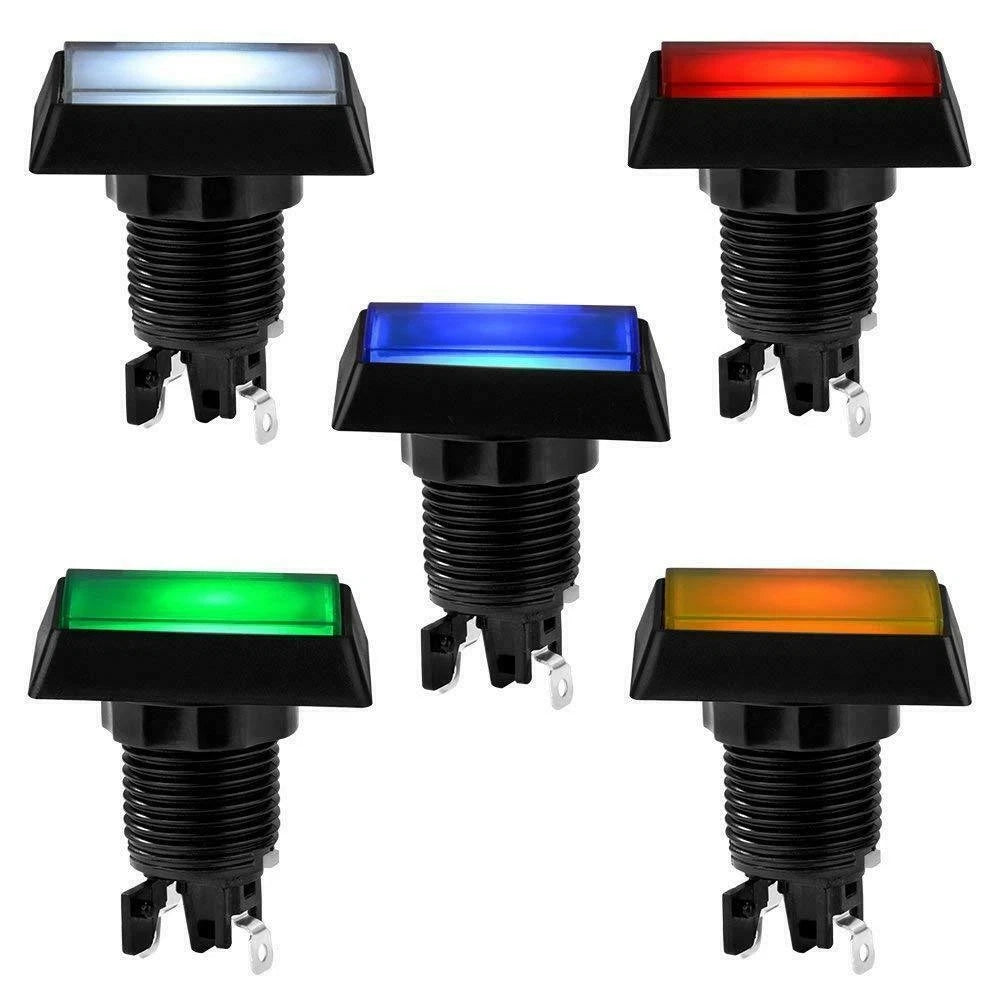 5Pcs Arcade Square Rectangle Buttons LED Push Illumilated w/ Microswitch w